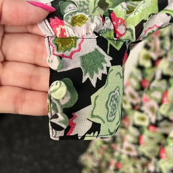 Cinq A Sept Lucille Tiered Ruffle Floral Midi Dress Abstract Green Prairie 0 NWT - Picture 13 of 15